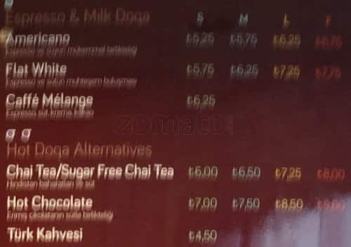 Doqa Cafe Istanbul menu