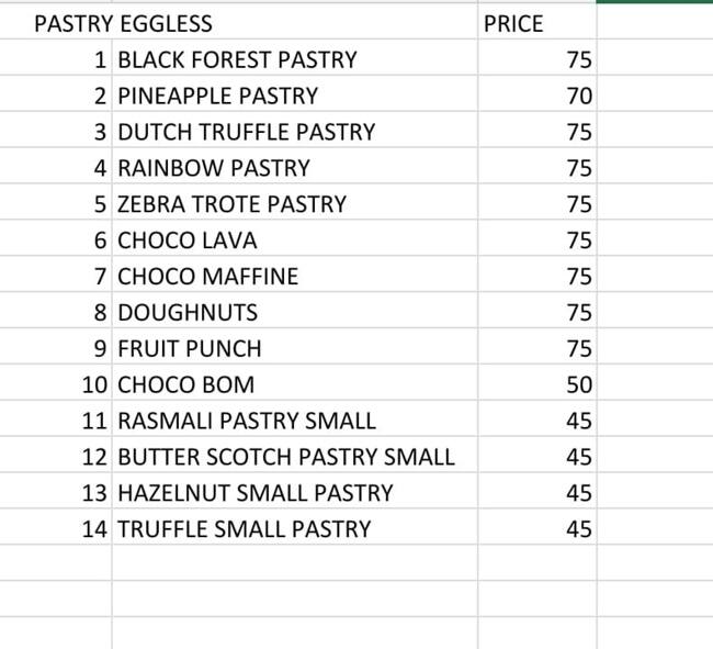 Monginis Cake Shop menu