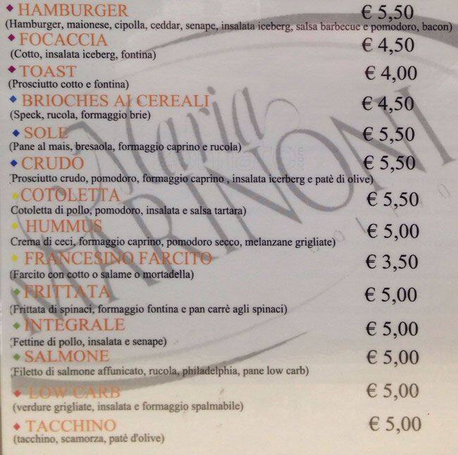 Menu di Panificio Maria Marinoni 