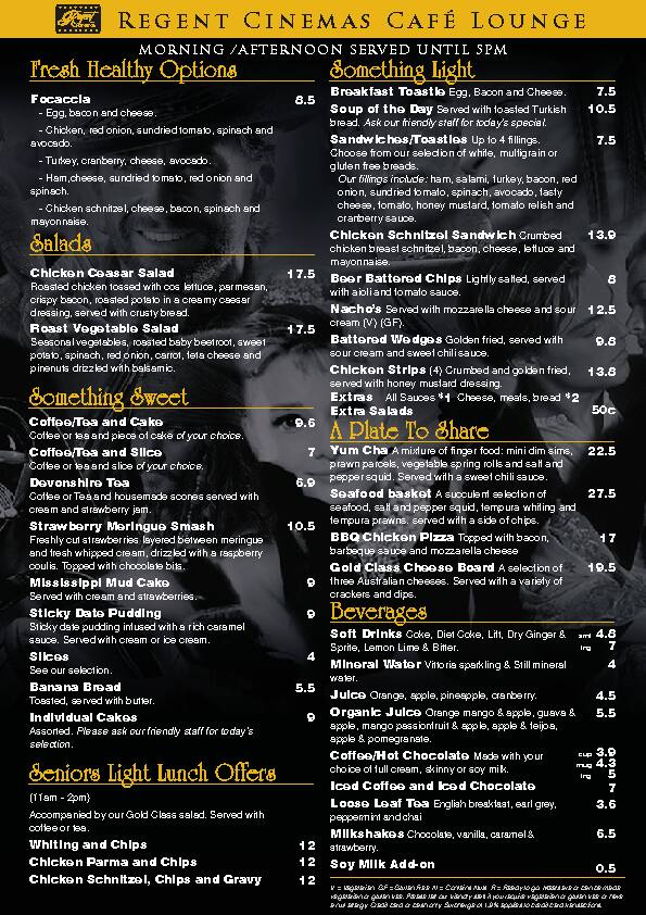 Gold Class Menu Menu For Gold Class Ballarat Ballarat