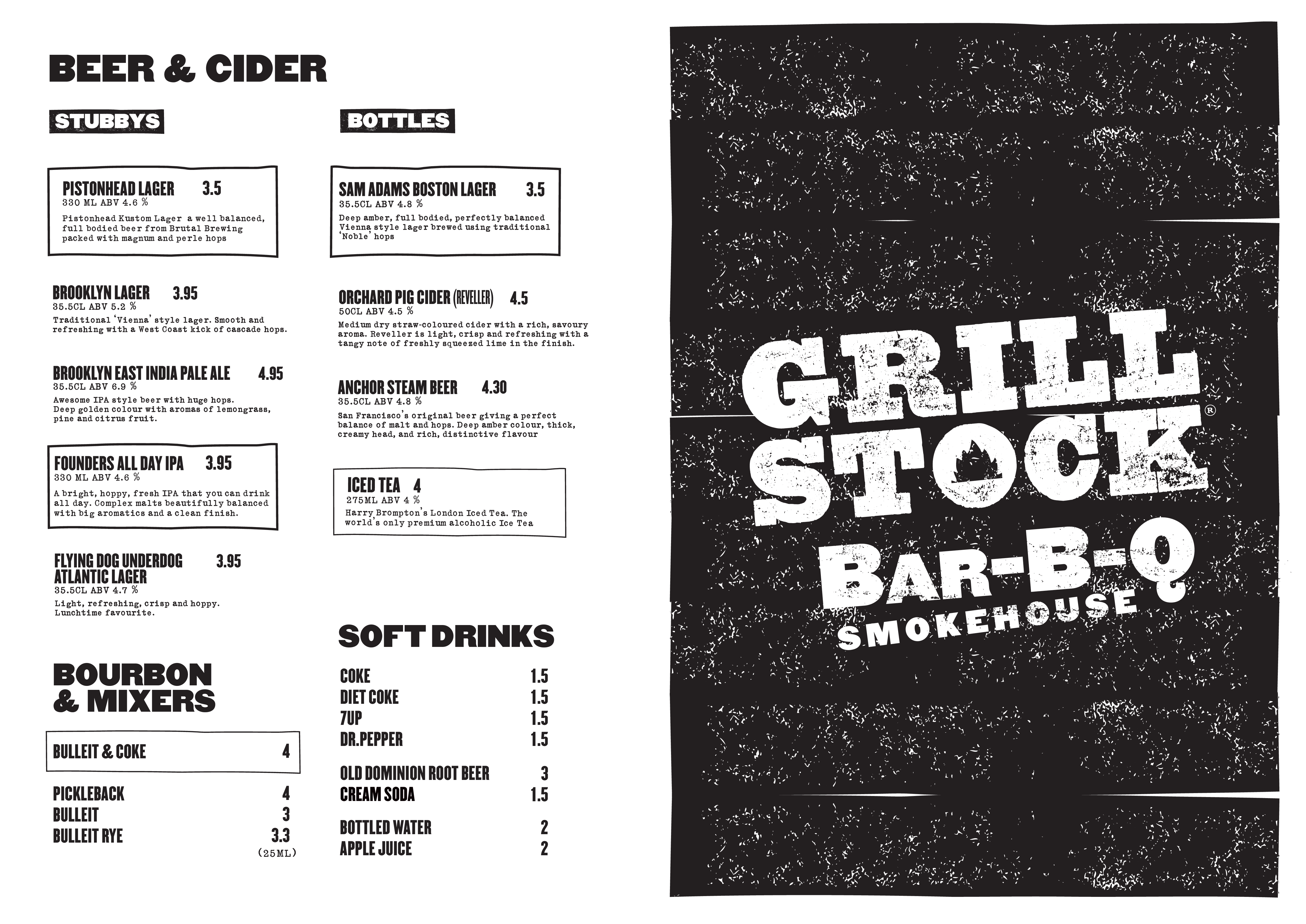 GrillStock Menu, Menu v reštaurácii GrillStock, Bristol, South West