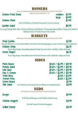 John T Floore Country Store Menu