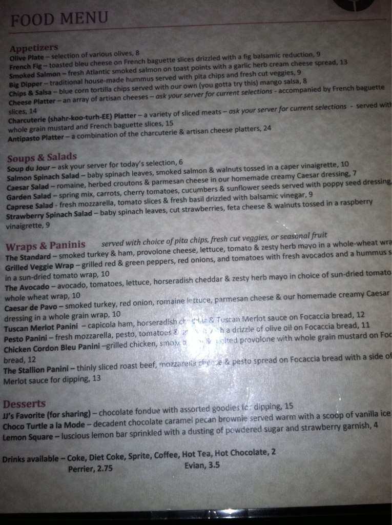 JJ's Wine Bar Menü, JJ's Wine Bar, Franklin, Nashville için Menü