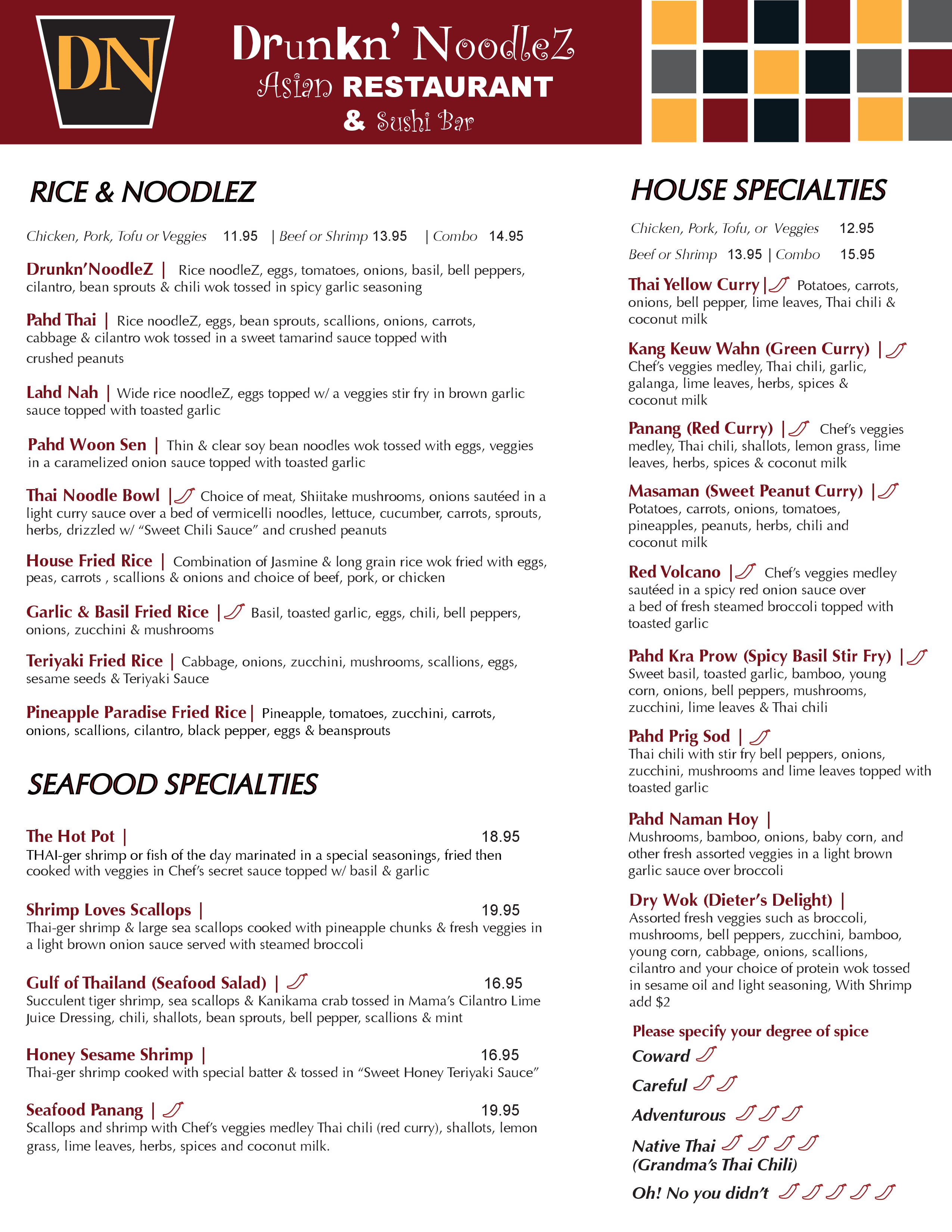 Menu at Drunkn'NoodleZ Asian Restaurant, Corpus Christi