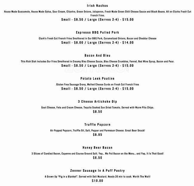 clark's bistro and pub menu