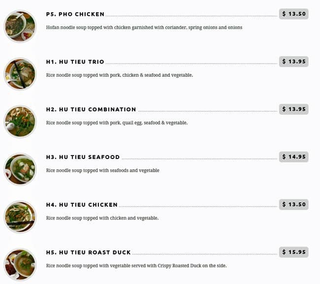 Phoever Vietnamese меню