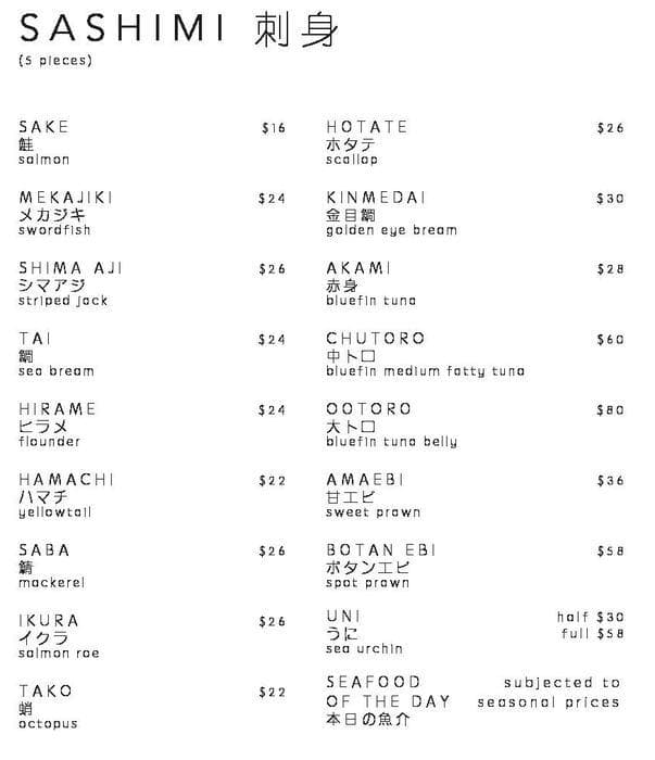 Sushi Jin メニュー