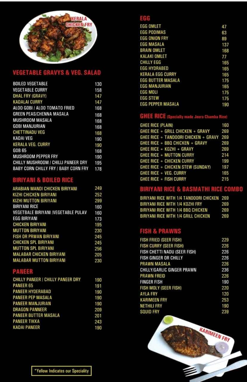 Menu at Crescent Restaurant, Taramani, Chennai