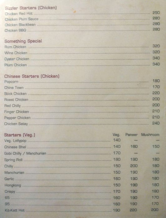 Menu at Kit Kat Restaurant and Bar, Mumbai, WRVH+792
