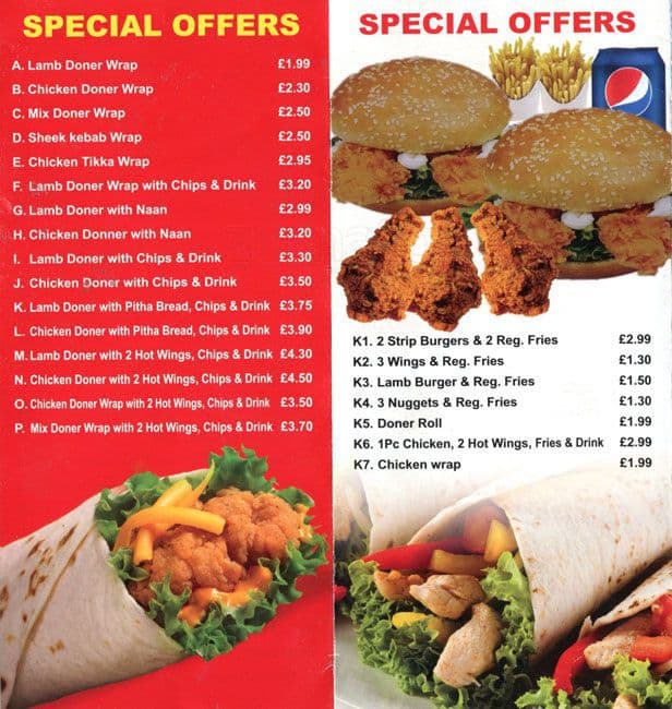 Menu at Holy PFC fast food, London