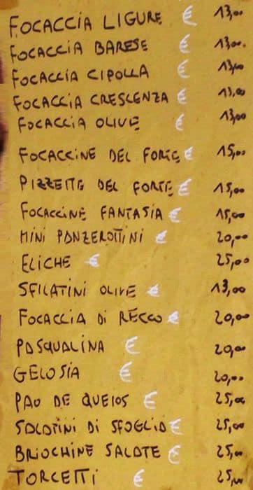 Menu di Pattini Caffetteria 