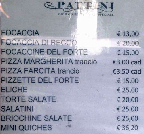 Menu di Pattini Caffetteria 