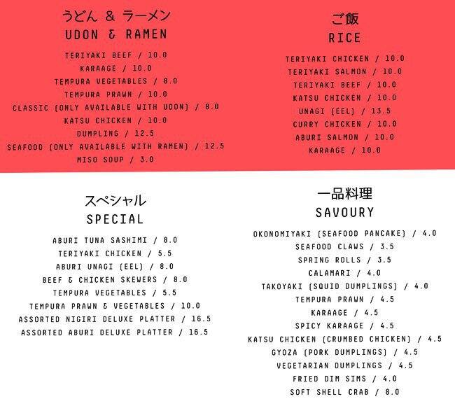 Kintaro Sushi Train menu