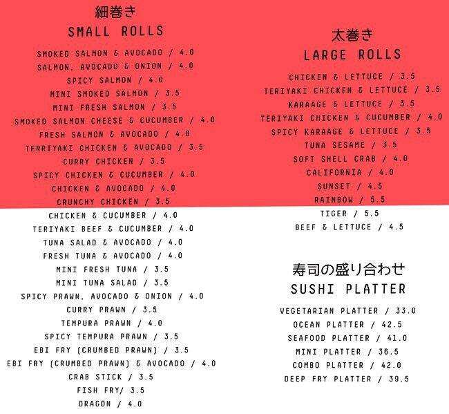 Kintaro Sushi Train menu