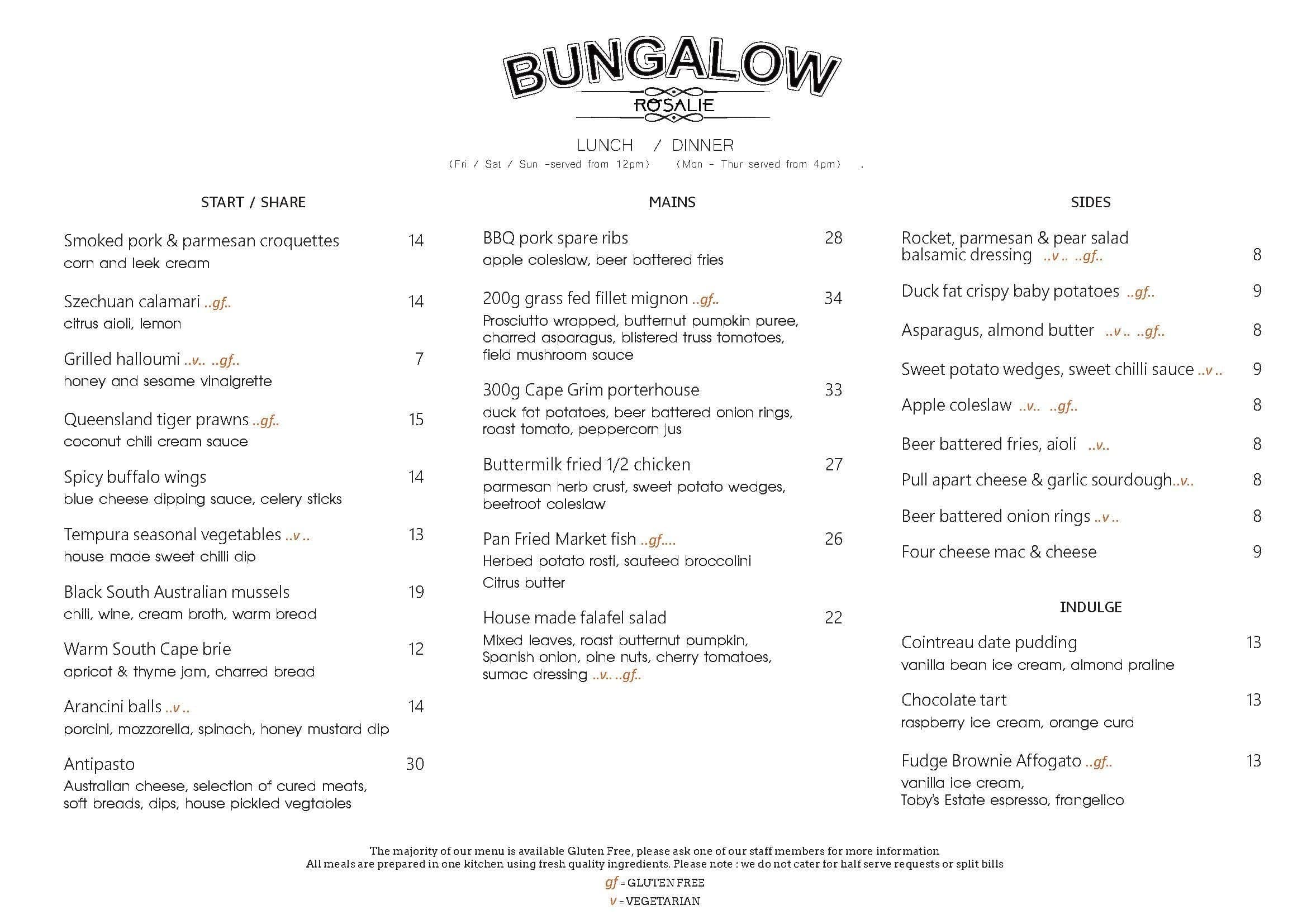 bungalow lakehouse menu