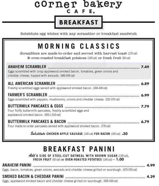 corner bakery breakfast menu