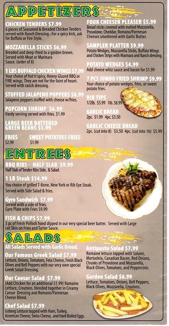 Menu at Big Guys Pizza pub & bar, Moreno Valley