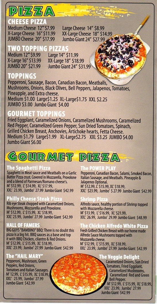 Menu at Big Guys Pizza pub & bar, Moreno Valley