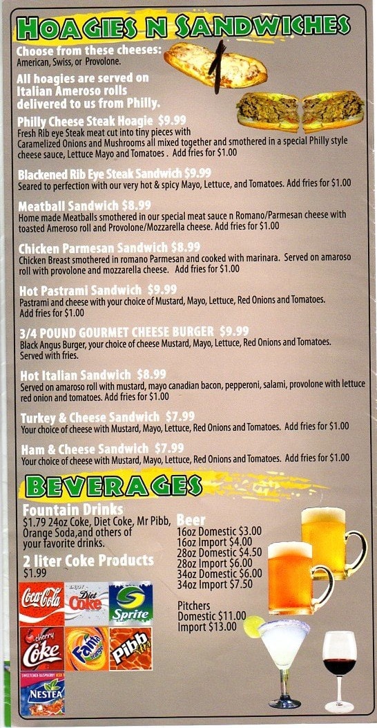 Menu at Big Guys Pizza pub & bar, Moreno Valley