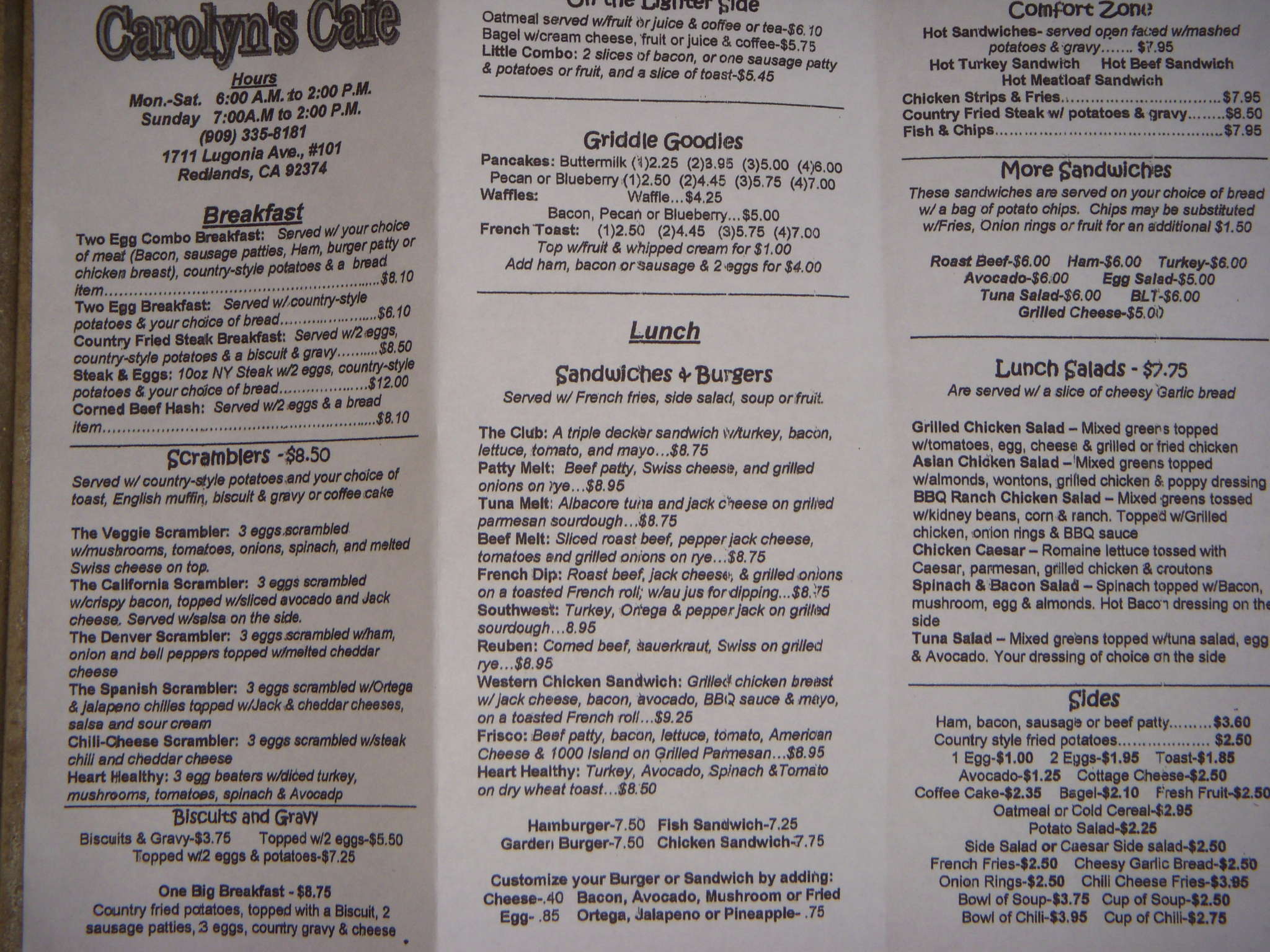 Carolyn's Cafe Menu, Menu for Carolyn's Cafe, Redlands, Inland Empire ...