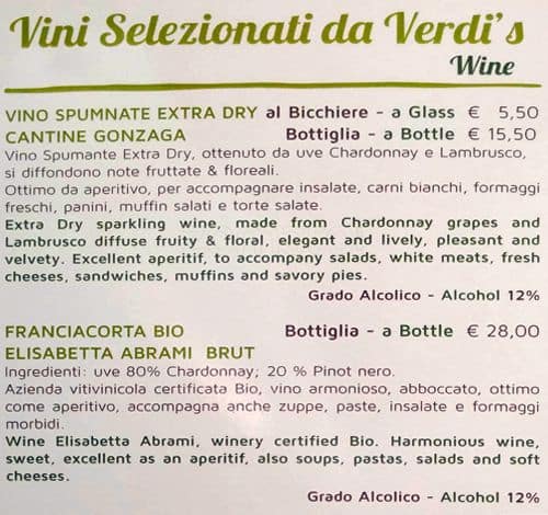 Menu di Verdi's 