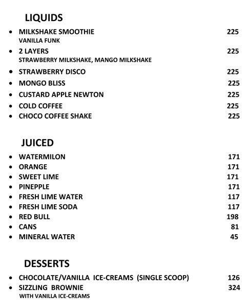 Warehouse Kitchen menu