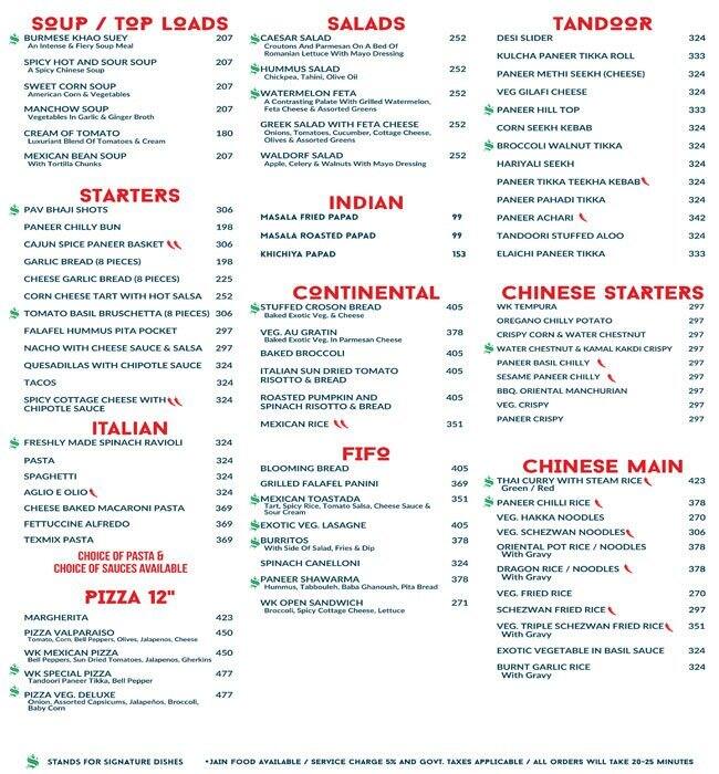 Warehouse Kitchen Menu, Menu untuk Warehouse Kitchen, Borivali West