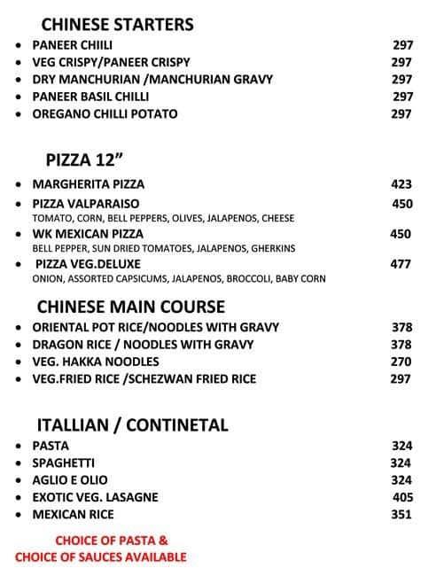 Warehouse Kitchen menu
