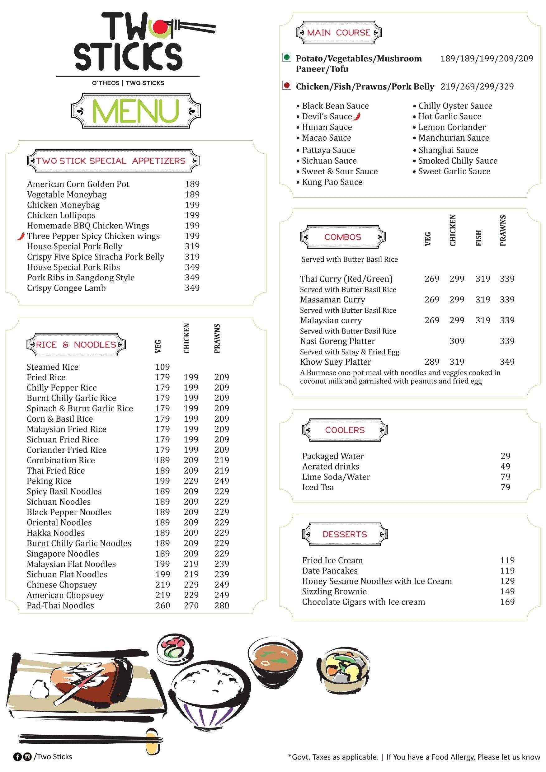 Two Sticks menu