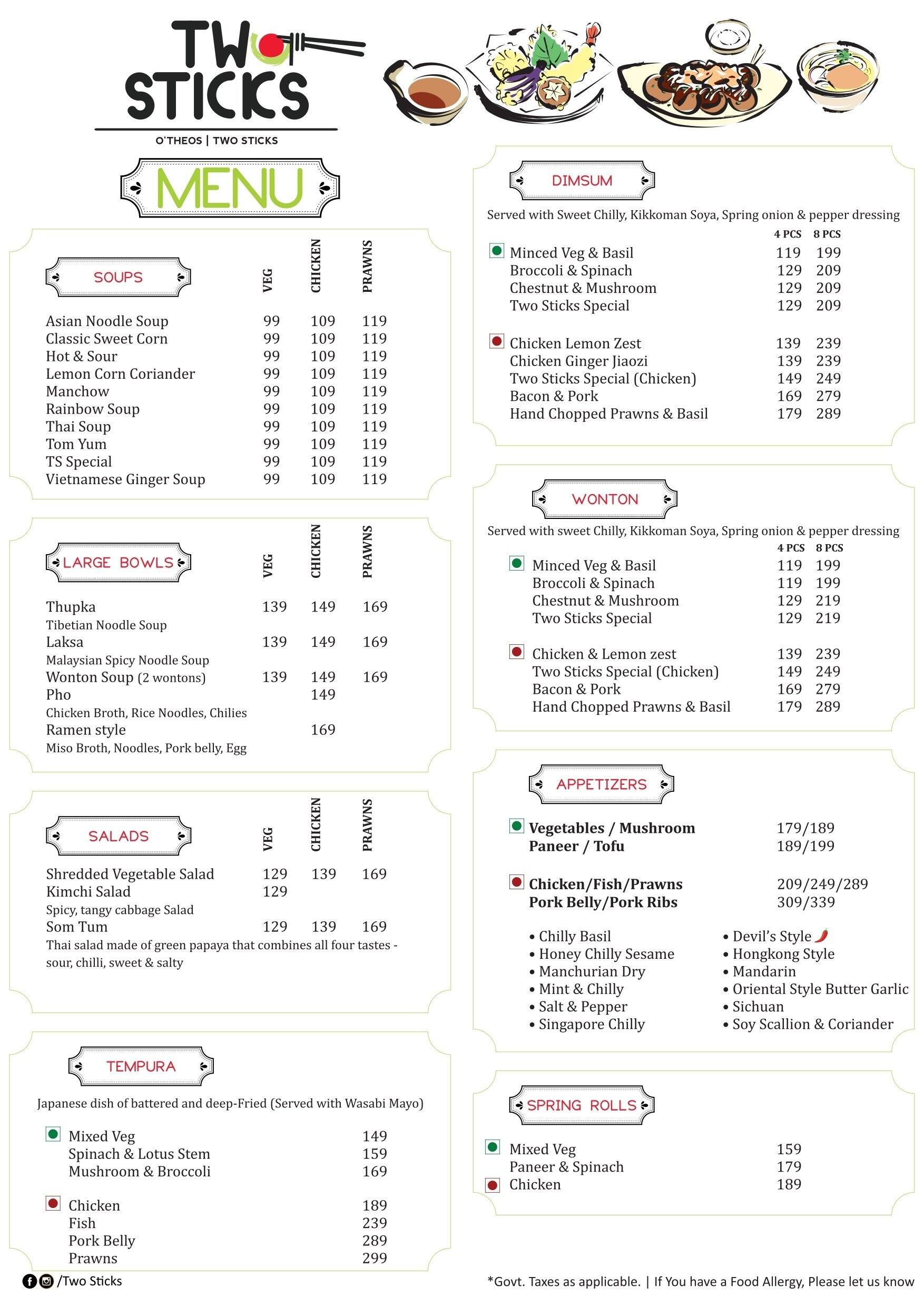 Two Sticks Menu, Menu for Two Sticks, Balewadi, Pune Zomato