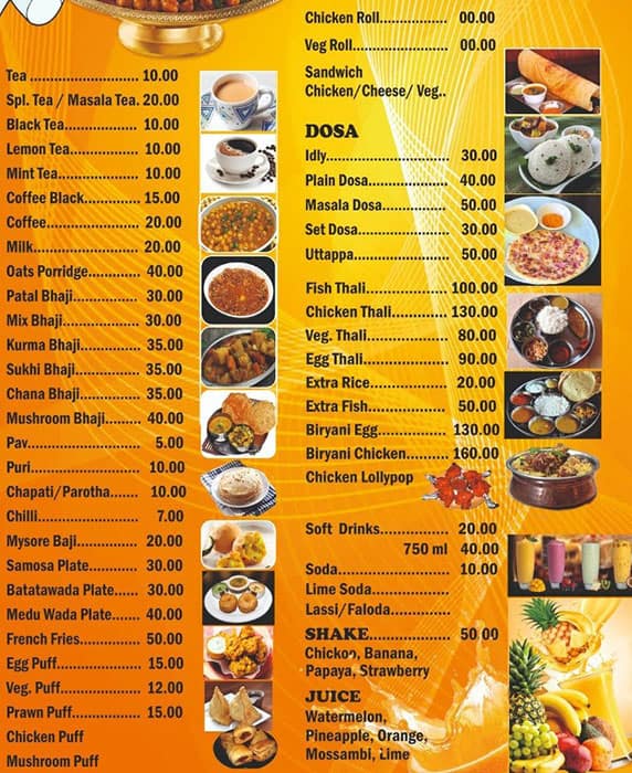 Menu of Sabina Cafeteria, Margao, Goa