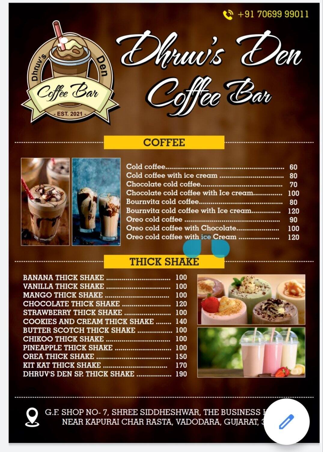 Menu at Dhruv's Den Coffee Bar, Vadodara