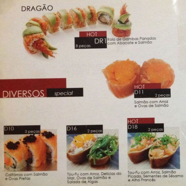 Menu at Nagoya restaurant, Lisbon, Av. 25 de Abril de 1974 16-G