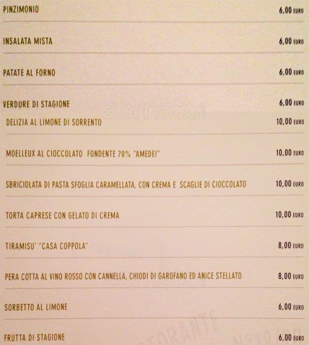 Menu di Casa Coppola 