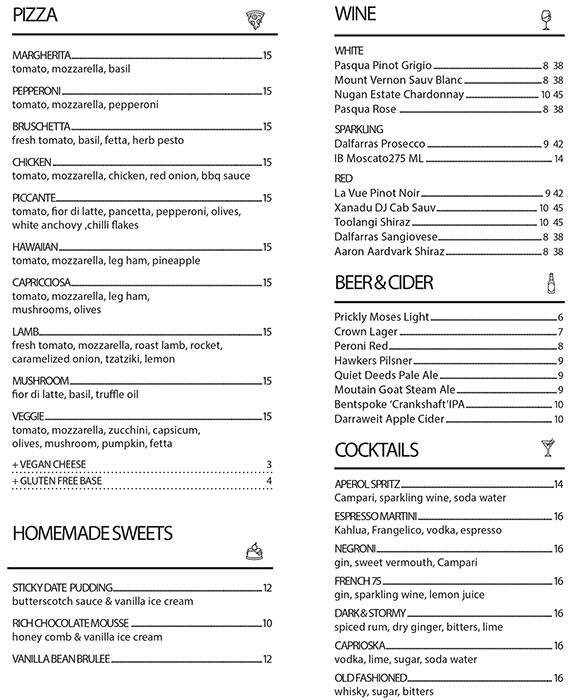 Menu at Deco Pizza Bar, Hawthorn East