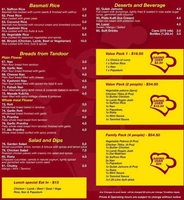 Warburton Curry Club Menu, Menu for Warburton Curry Club, Warburton