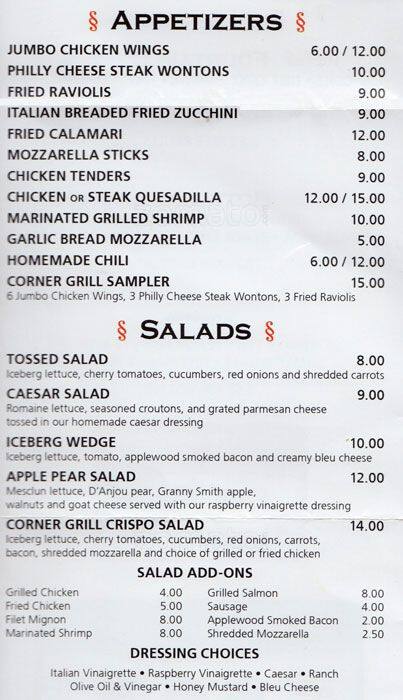 D'Alessandro's Corner Grill Menu - Urbanspoon/Zomato