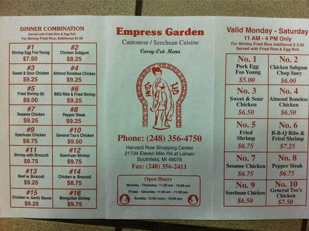 Empress Gardens Menu Menu For Empress Gardens Southfield Detroit