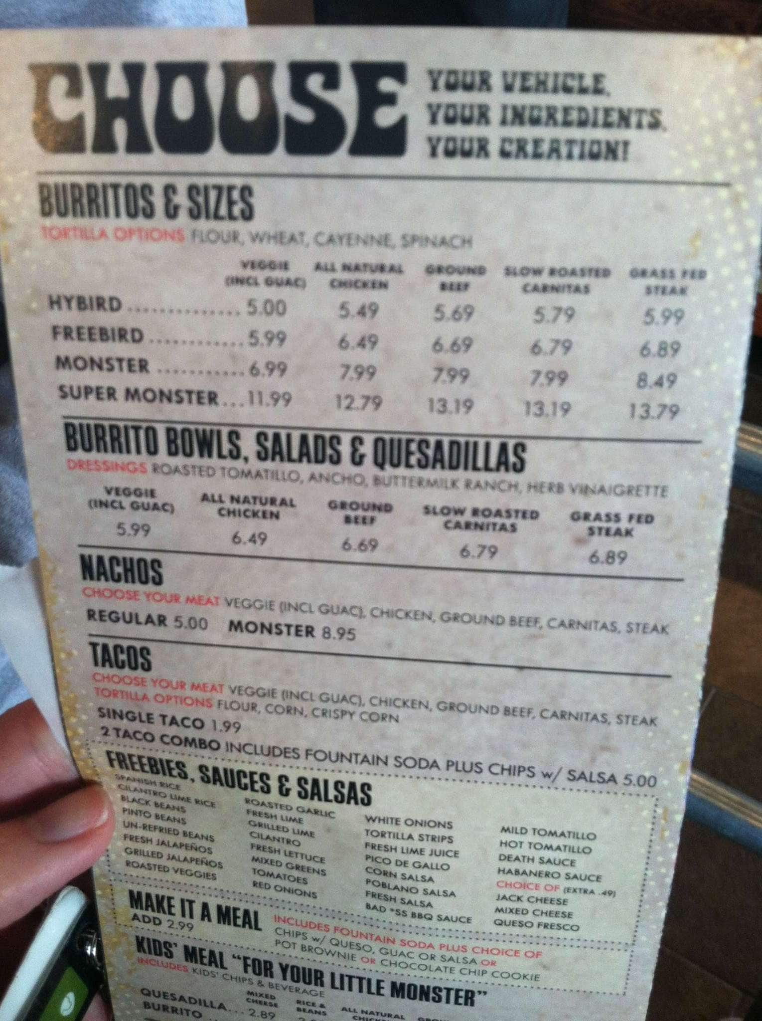 Freebirds World Burrito Menu, Menu for Freebirds World Burrito ...