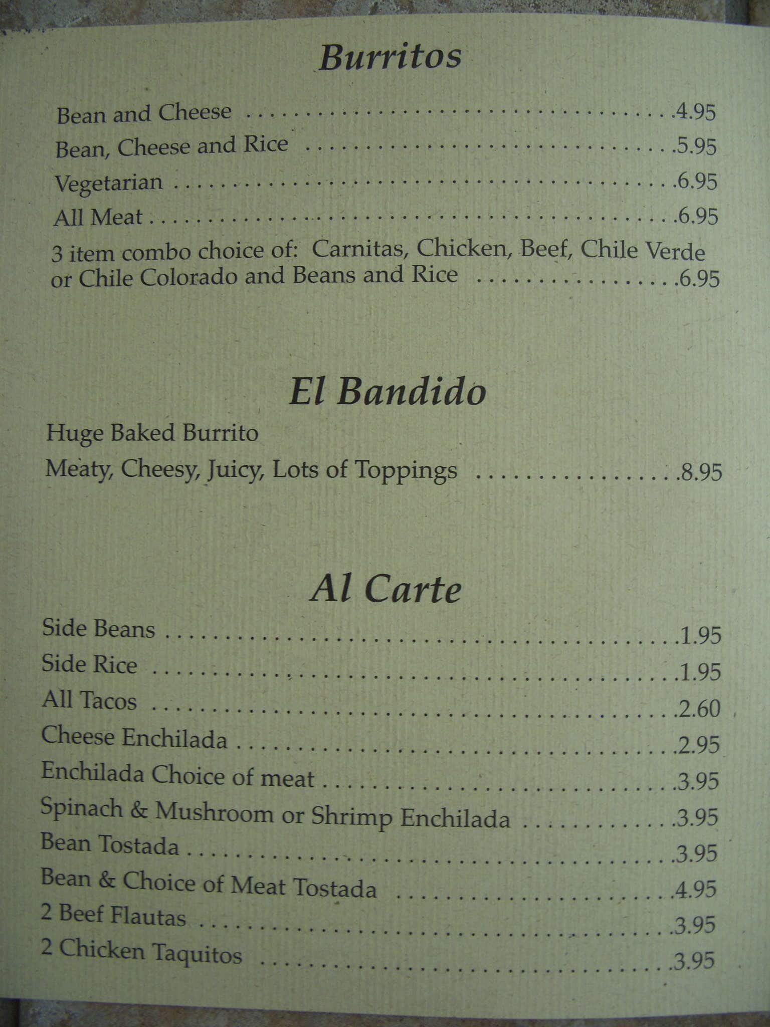 Menu at Tamale Factory restaurant, Riverside, Main St