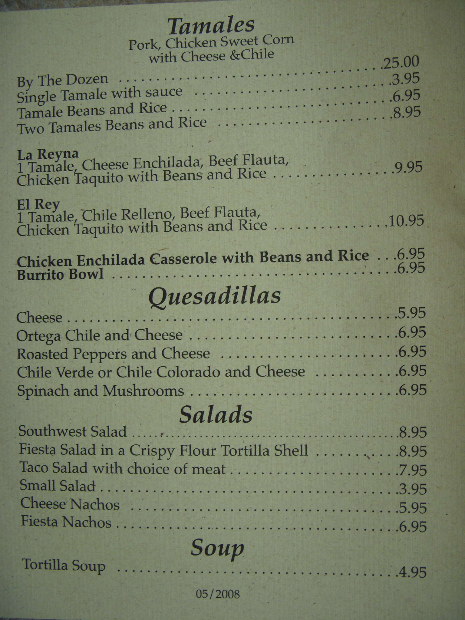 Menu at Tamale Factory restaurant, Riverside, Main St