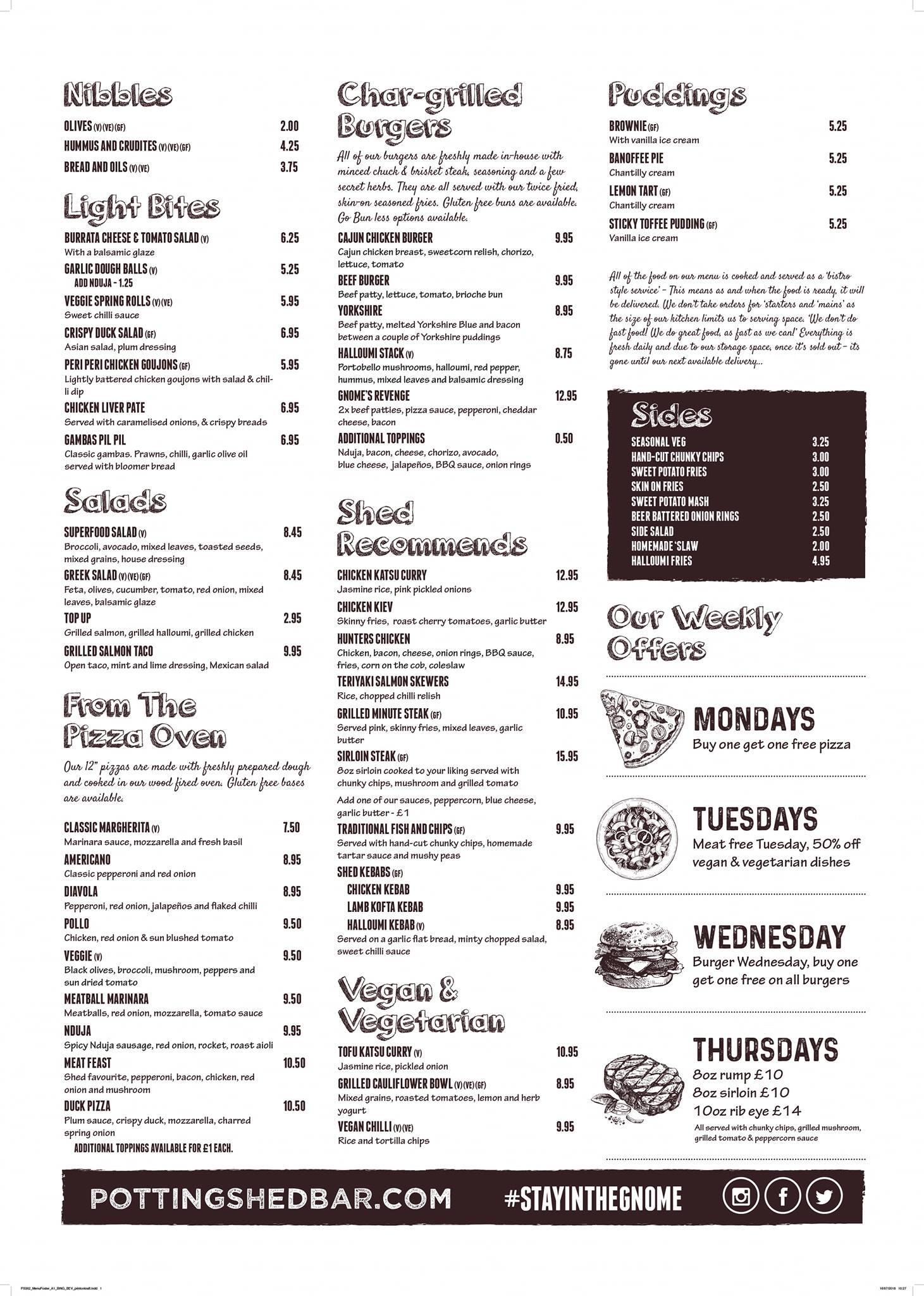 Menu at The Potting Shed pub & bar, Bingley, 94 Main St