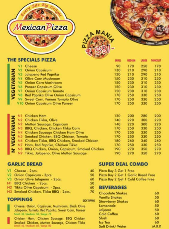 Mexican Pizza Menu, Menu for Mexican Pizza, Sector 62, Noida - Zomato