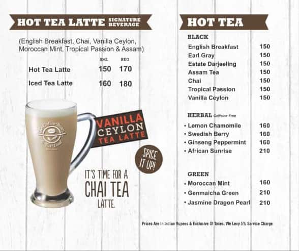 The Coffee Bean & Tea Leaf menu