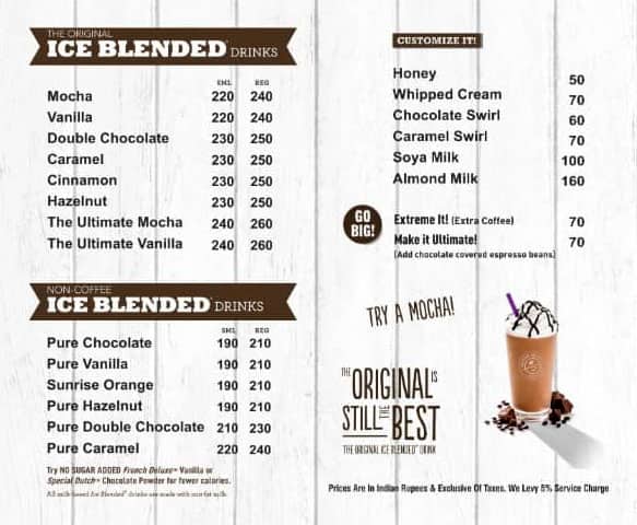 The Coffee Bean & Tea Leaf menu