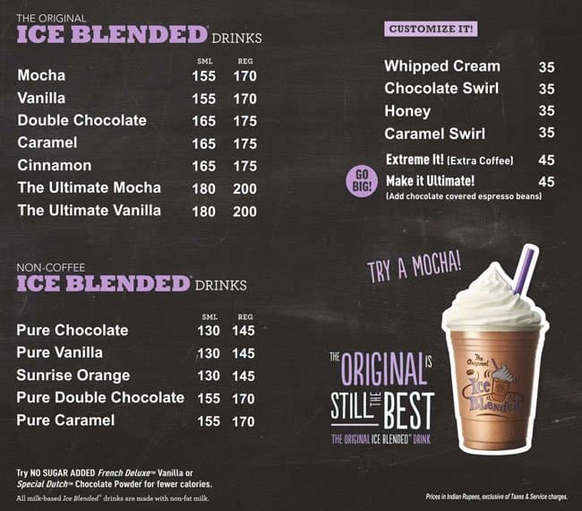 Coffee bean menu price