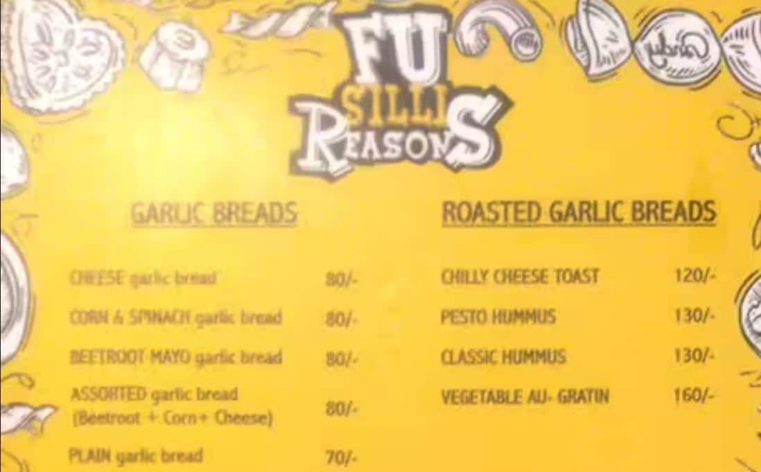 Menu of Fusilli Reasons, Velachery, Chennai