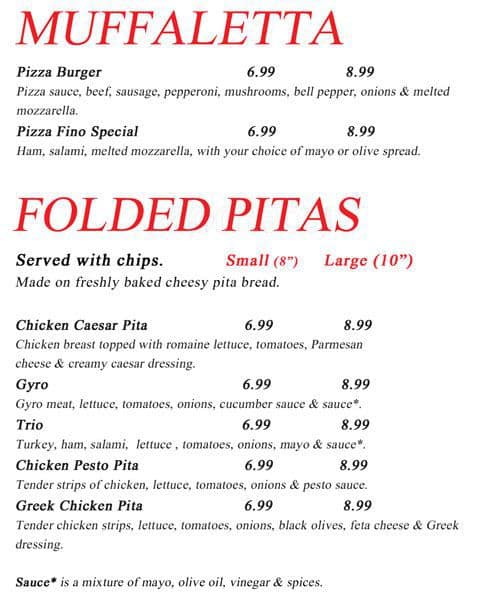 Menu at Pizza Fino pizzeria, Houston, Beechnut Street B B
