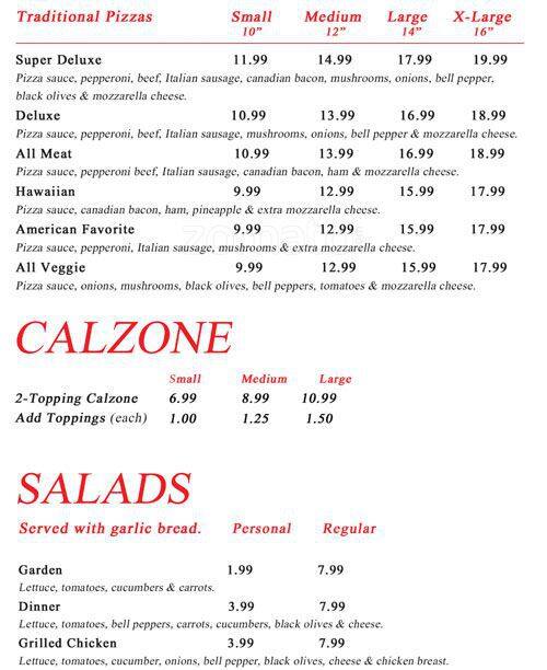 Menu at Pizza Fino pizzeria, Houston, Louetta Rd