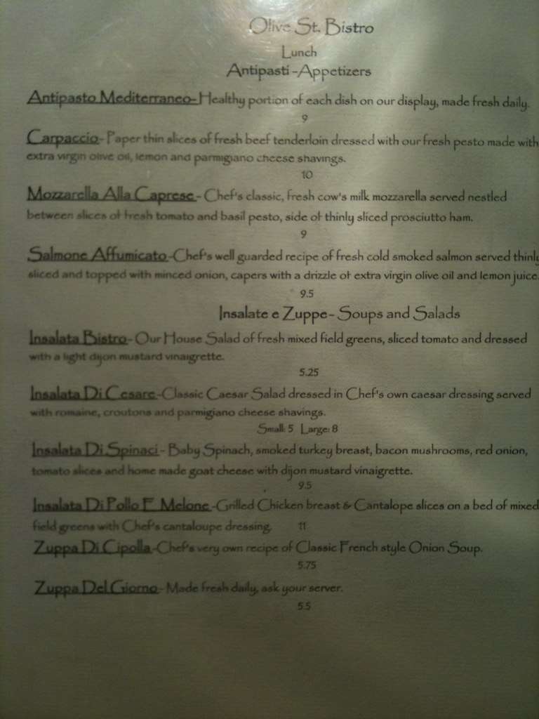 Olive Street Bistro Menu, Menu for Olive Street Bistro, Shreveport